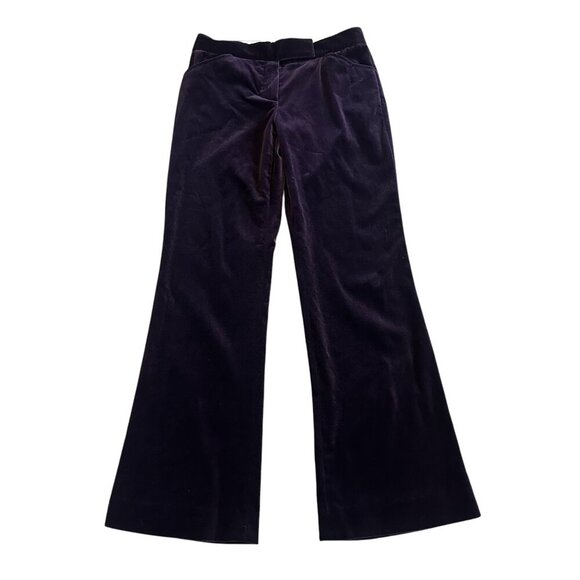 Theory Velvet Pants Slacks Flare Leg Cotton Purple Office Casual Size 4 Women's - Picture 1 of 10